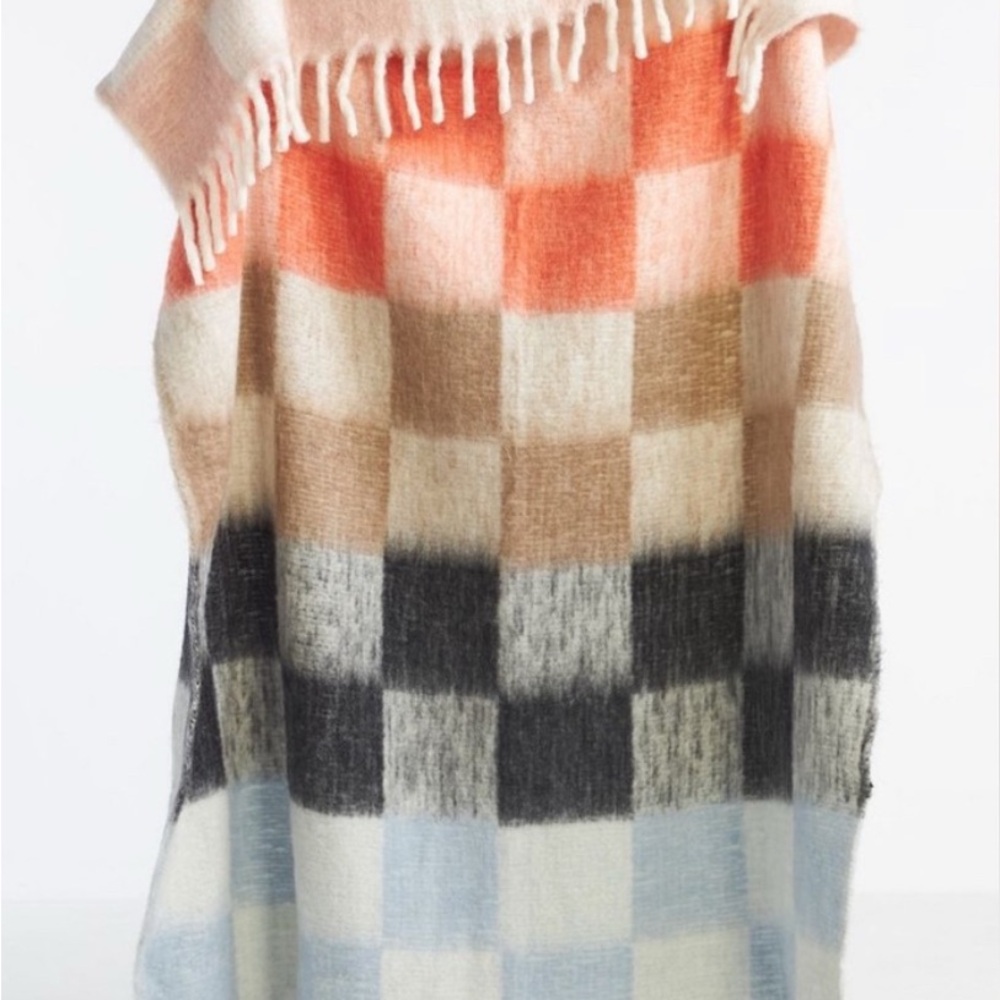 Anthropologie Checkered Multicolor Wool Throw Blanket